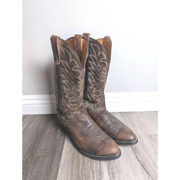 Vintage J Chisholm Western Cowboy boots brown genuine leather Mens 9 EE Wide - Picture 2 of 11